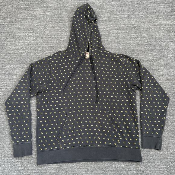 True Relgion Hoodie Men 2XL XXL Faded Black Logo Monogram AOP Sweatshirt Y2K Gym - Picture 1 of 9